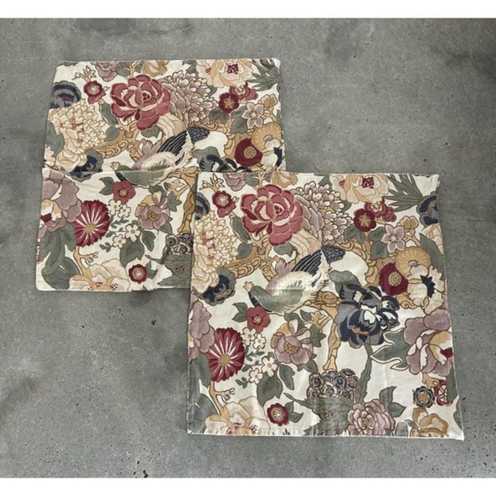 Pottery Barn Pillow Sham Lot Euro Palampore‎ Multi-Color Floral ~Bird VGUC